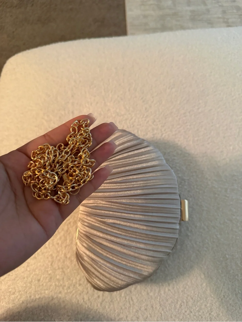 Source Unknown Champagne Pleated Shell Clutch